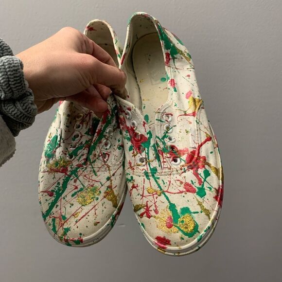 Christmas Vans Classics Sneakers Paint Splatter Christmas DIY Red Green Size 8 - Picture 10 of 13